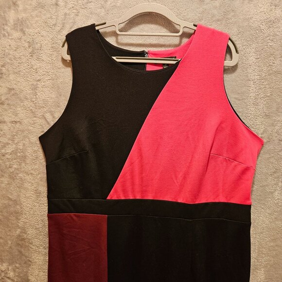Lane Bryant Dress 18 Color block Black Pink Red Thick Jersey knit Back Zip Sheat - Picture 3 of 11